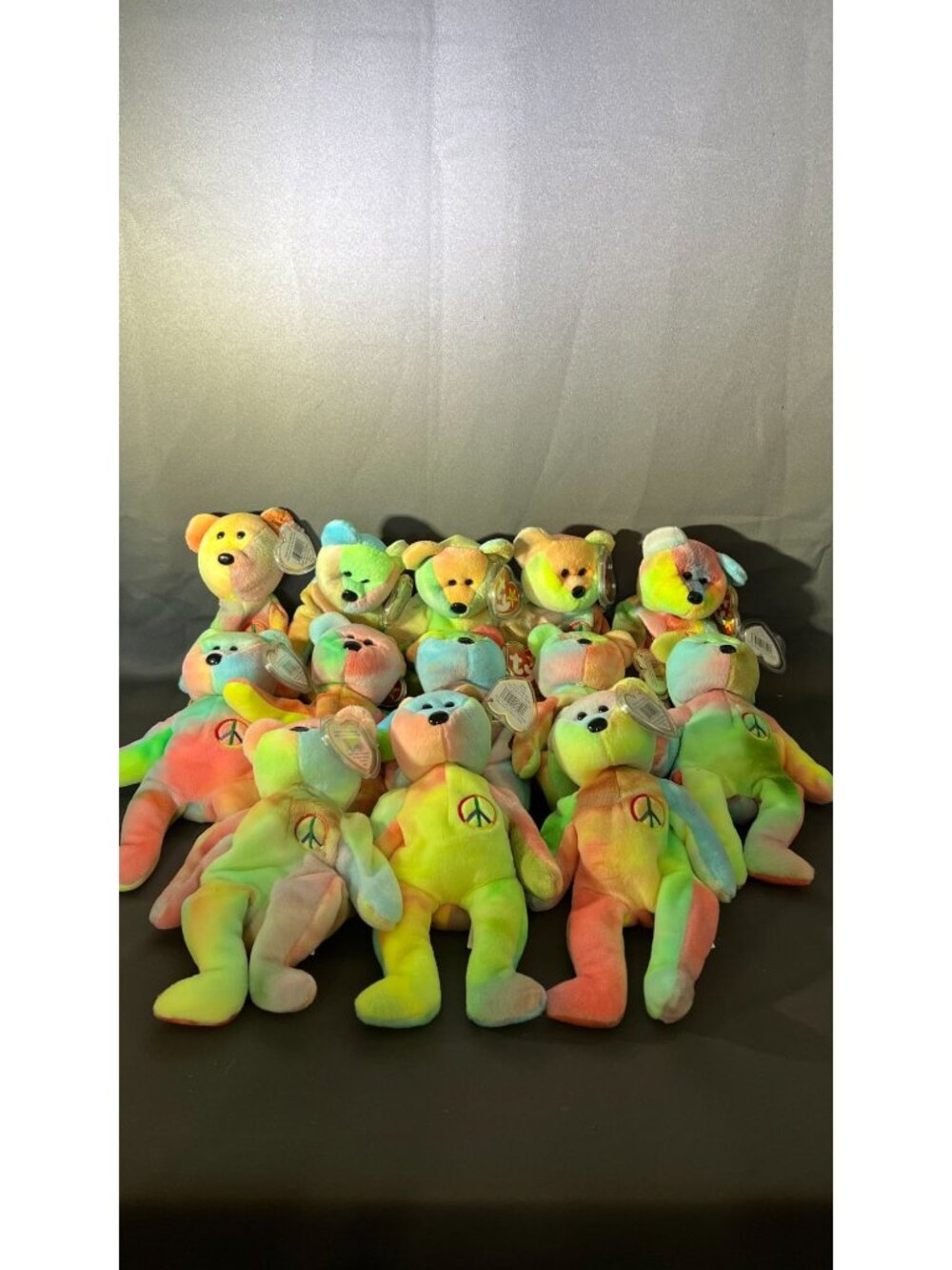 Ty Beanie Babies Peace Bear Collection Tie-Dye Plush Set 13